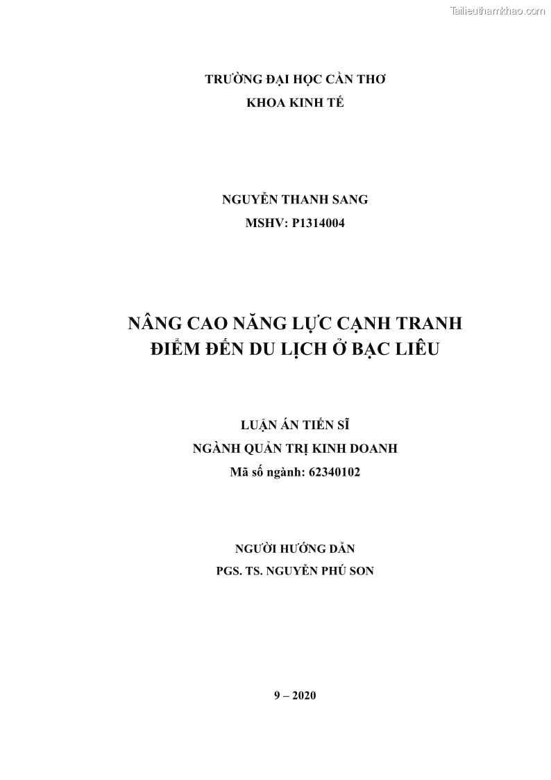 Luận án tiến sĩ quản trị kinh doanh Nâng cao năng lực cạnh tranh điểm đến du lịch ở Bạc Liêu - 1 Trang 2