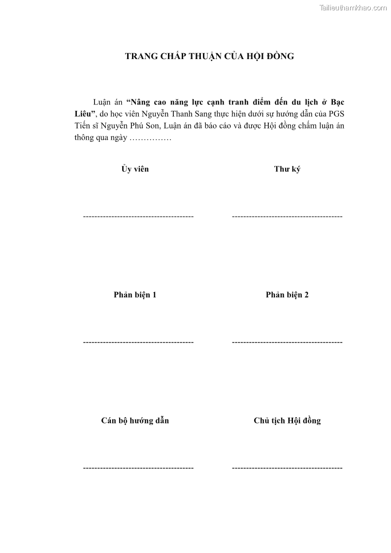 Luận án tiến sĩ quản trị kinh doanh Nâng cao năng lực cạnh tranh điểm đến du lịch ở Bạc Liêu - 1 Trang 3