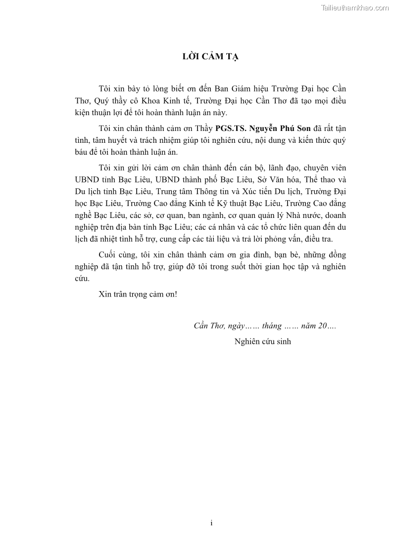 Luận án tiến sĩ quản trị kinh doanh Nâng cao năng lực cạnh tranh điểm đến du lịch ở Bạc Liêu - 1 Trang 4