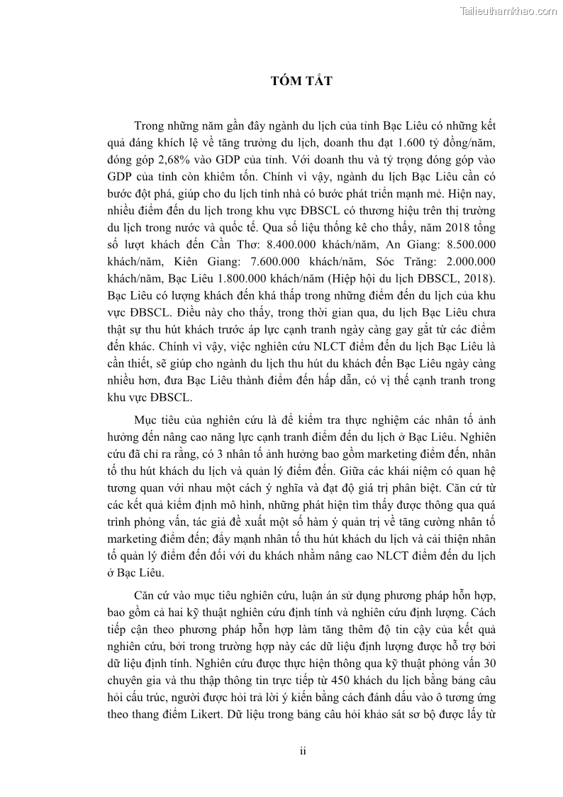 Luận án tiến sĩ quản trị kinh doanh Nâng cao năng lực cạnh tranh điểm đến du lịch ở Bạc Liêu - 1 Trang 5
