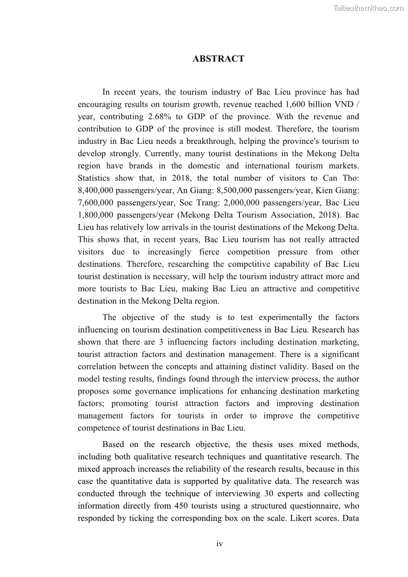 Luận án tiến sĩ quản trị kinh doanh Nâng cao năng lực cạnh tranh điểm đến du lịch ở Bạc Liêu - 1 Trang 7
