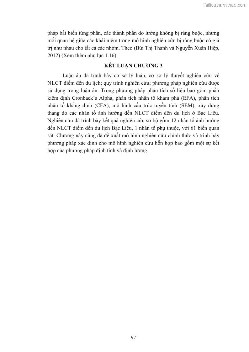 Luận án tiến sĩ quản trị kinh doanh Nâng cao năng lực cạnh tranh điểm đến du lịch ở Bạc Liêu - 10 Trang 117
