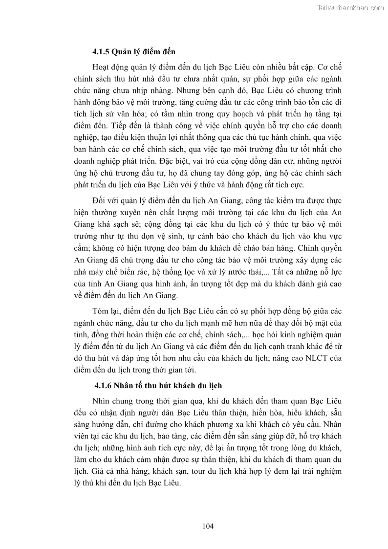 Luận án tiến sĩ quản trị kinh doanh Nâng cao năng lực cạnh tranh điểm đến du lịch ở Bạc Liêu - 11 Trang 124