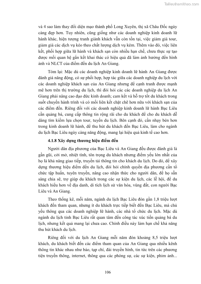 Luận án tiến sĩ quản trị kinh doanh Nâng cao năng lực cạnh tranh điểm đến du lịch ở Bạc Liêu - 11 Trang 126