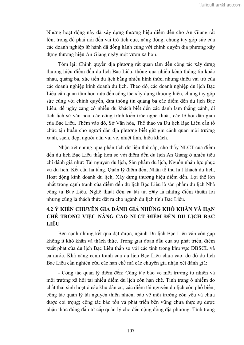 Luận án tiến sĩ quản trị kinh doanh Nâng cao năng lực cạnh tranh điểm đến du lịch ở Bạc Liêu - 11 Trang 127