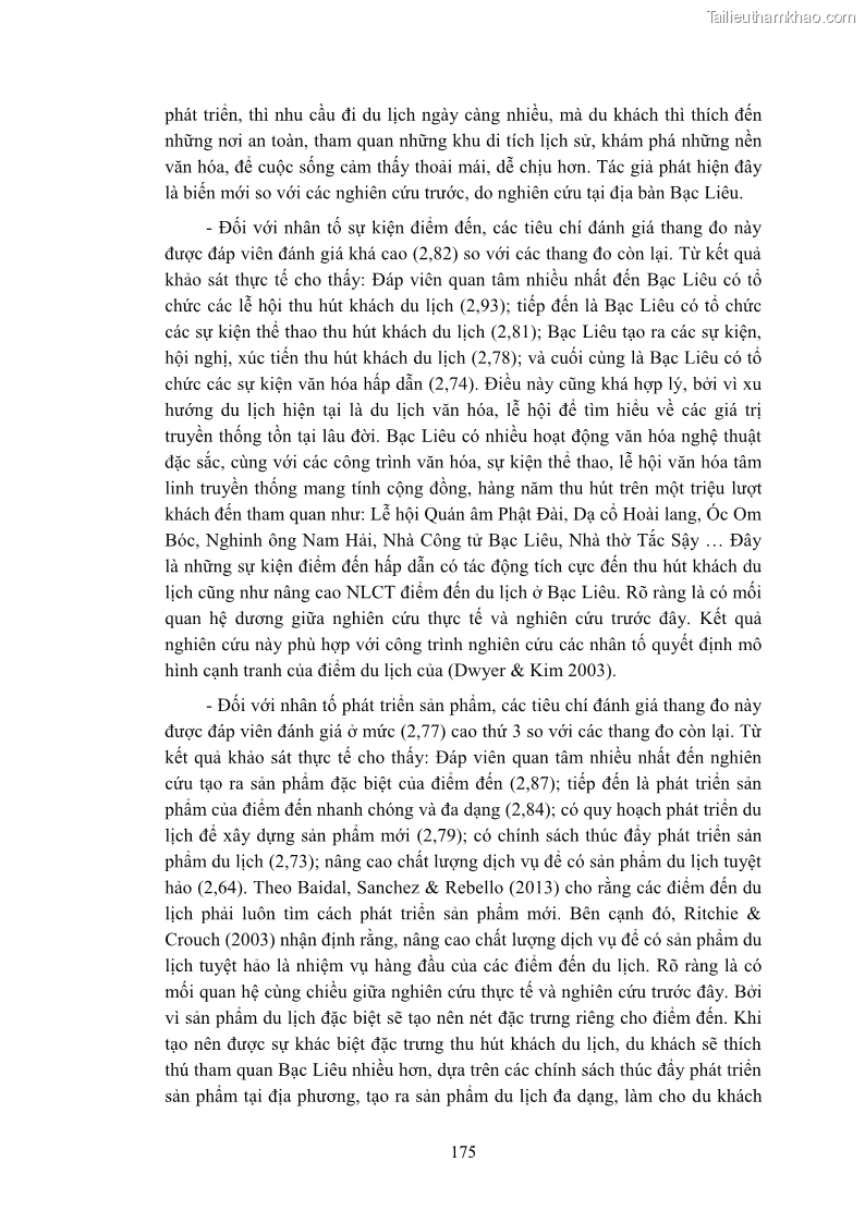 Luận án tiến sĩ quản trị kinh doanh Nâng cao năng lực cạnh tranh điểm đến du lịch ở Bạc Liêu - 17 Trang 193