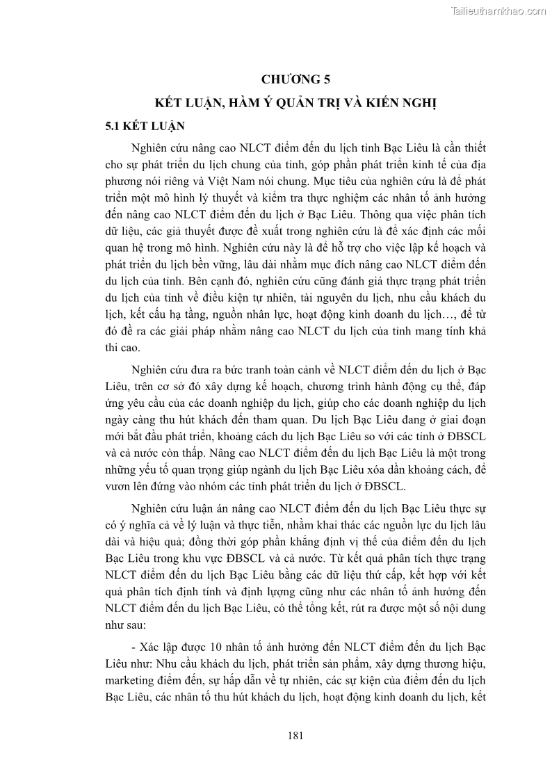 Luận án tiến sĩ quản trị kinh doanh Nâng cao năng lực cạnh tranh điểm đến du lịch ở Bạc Liêu - 17 Trang 199