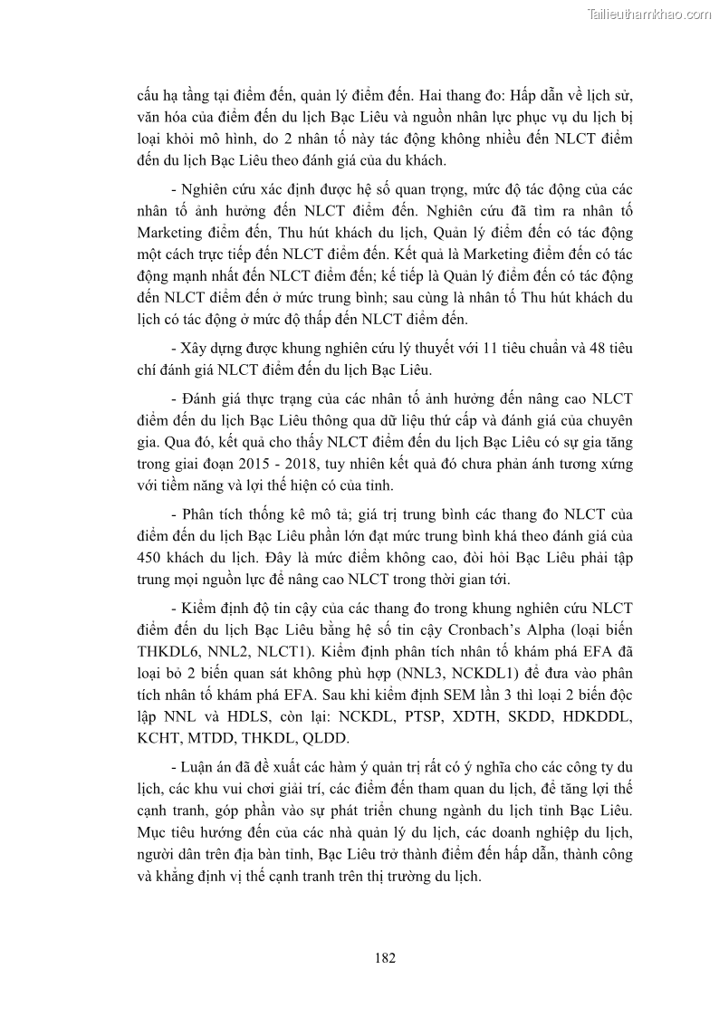 Luận án tiến sĩ quản trị kinh doanh Nâng cao năng lực cạnh tranh điểm đến du lịch ở Bạc Liêu - 17 Trang 200