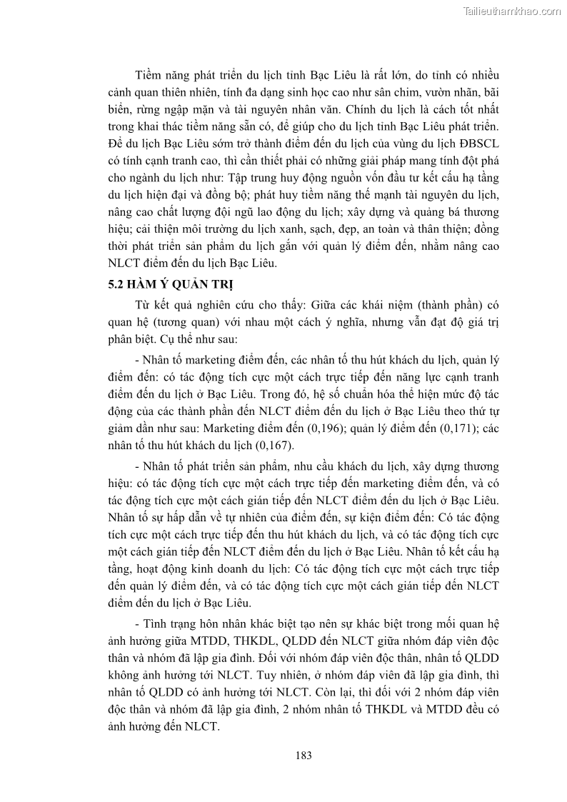Luận án tiến sĩ quản trị kinh doanh Nâng cao năng lực cạnh tranh điểm đến du lịch ở Bạc Liêu - 17 Trang 201