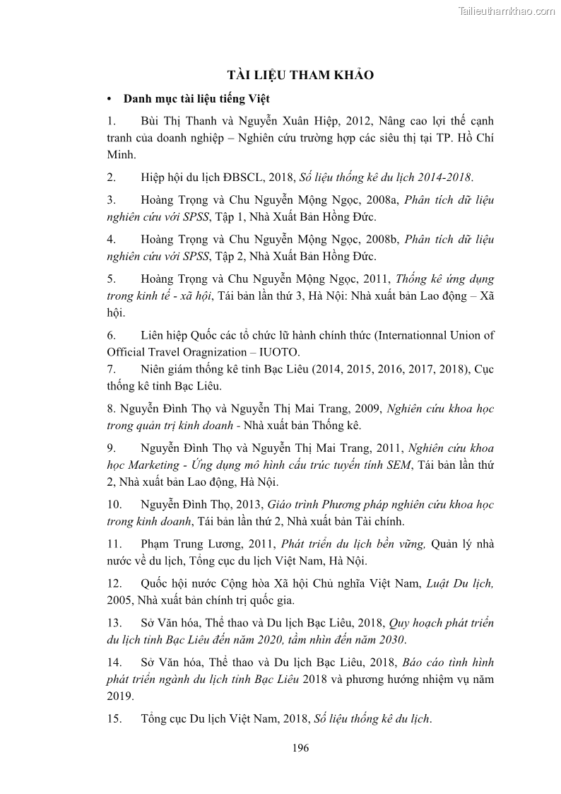 Luận án tiến sĩ quản trị kinh doanh Nâng cao năng lực cạnh tranh điểm đến du lịch ở Bạc Liêu - 18 Trang 214