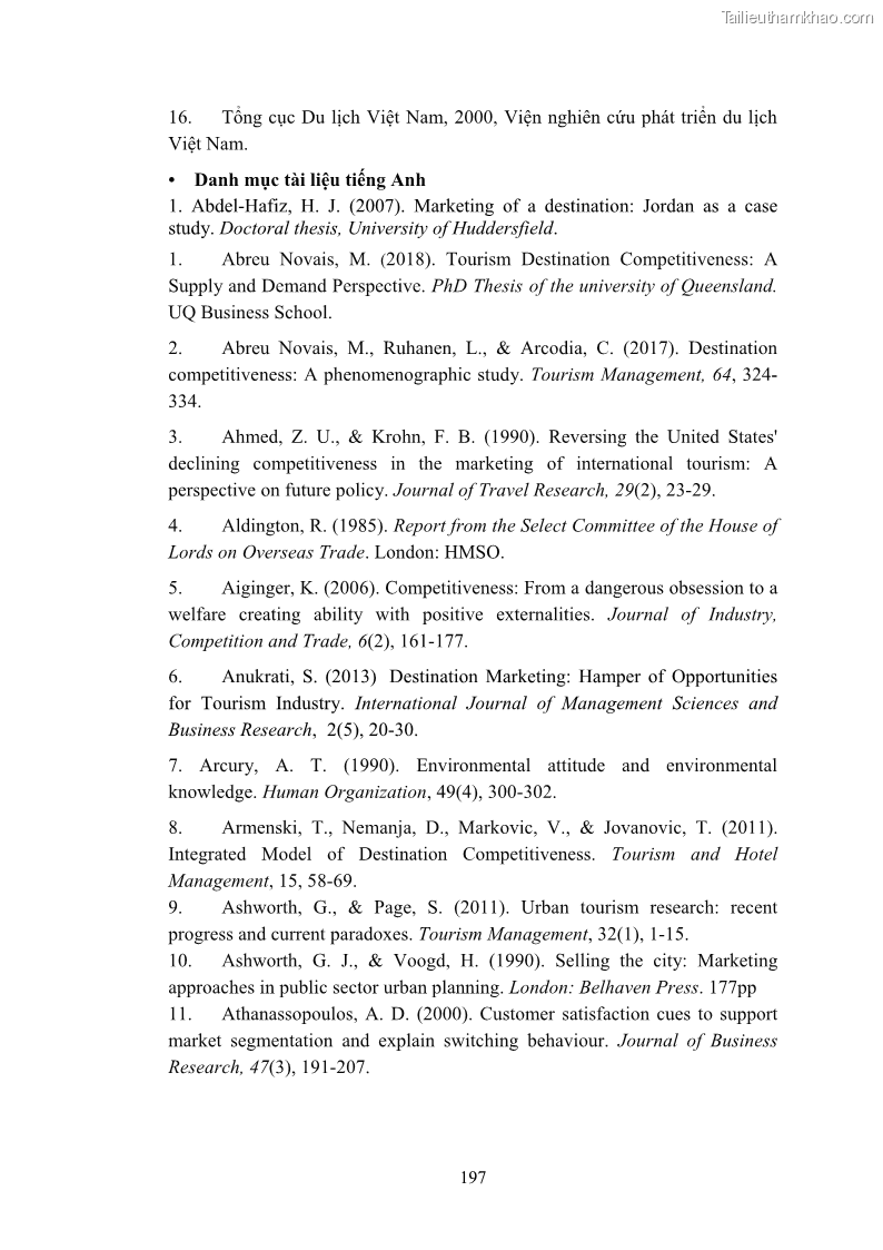 Luận án tiến sĩ quản trị kinh doanh Nâng cao năng lực cạnh tranh điểm đến du lịch ở Bạc Liêu - 18 Trang 215