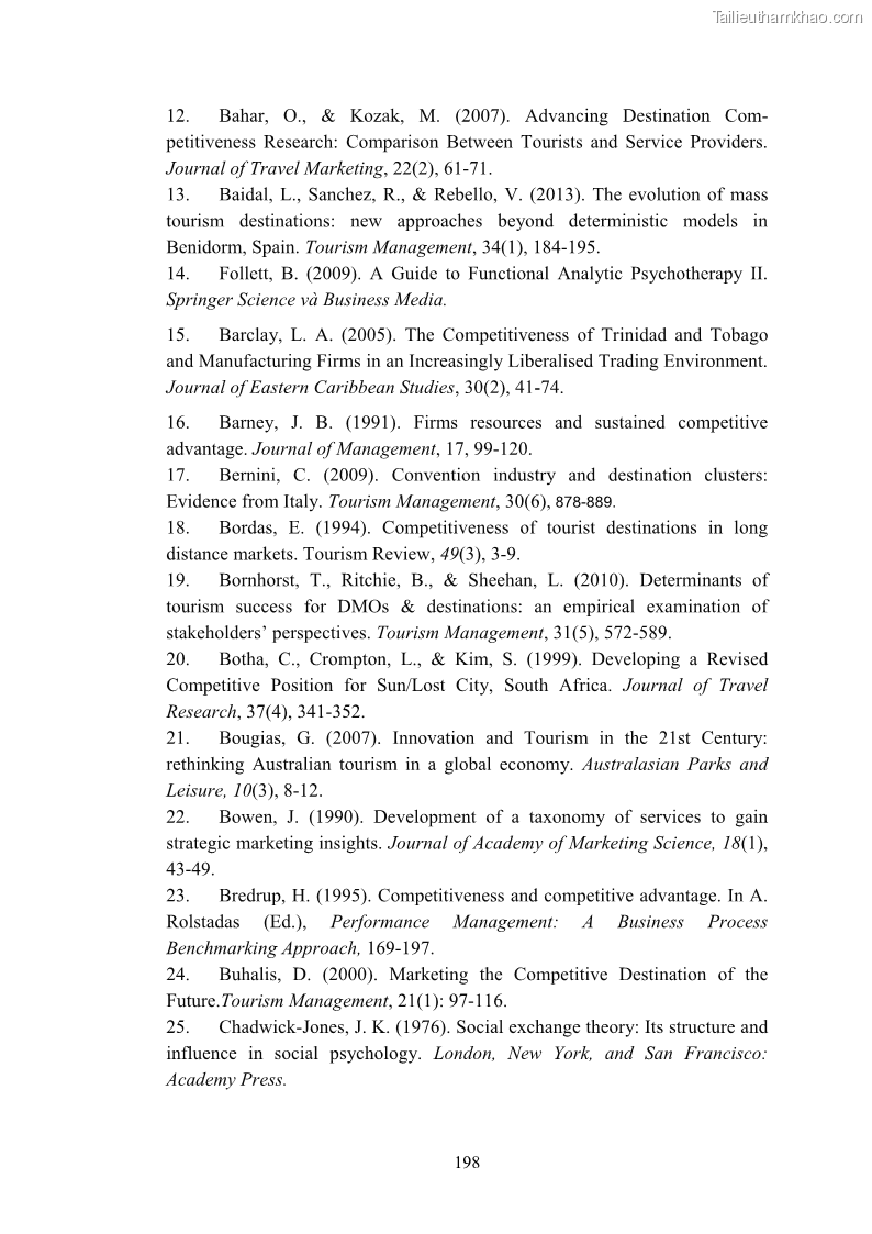 Luận án tiến sĩ quản trị kinh doanh Nâng cao năng lực cạnh tranh điểm đến du lịch ở Bạc Liêu - 18 Trang 216