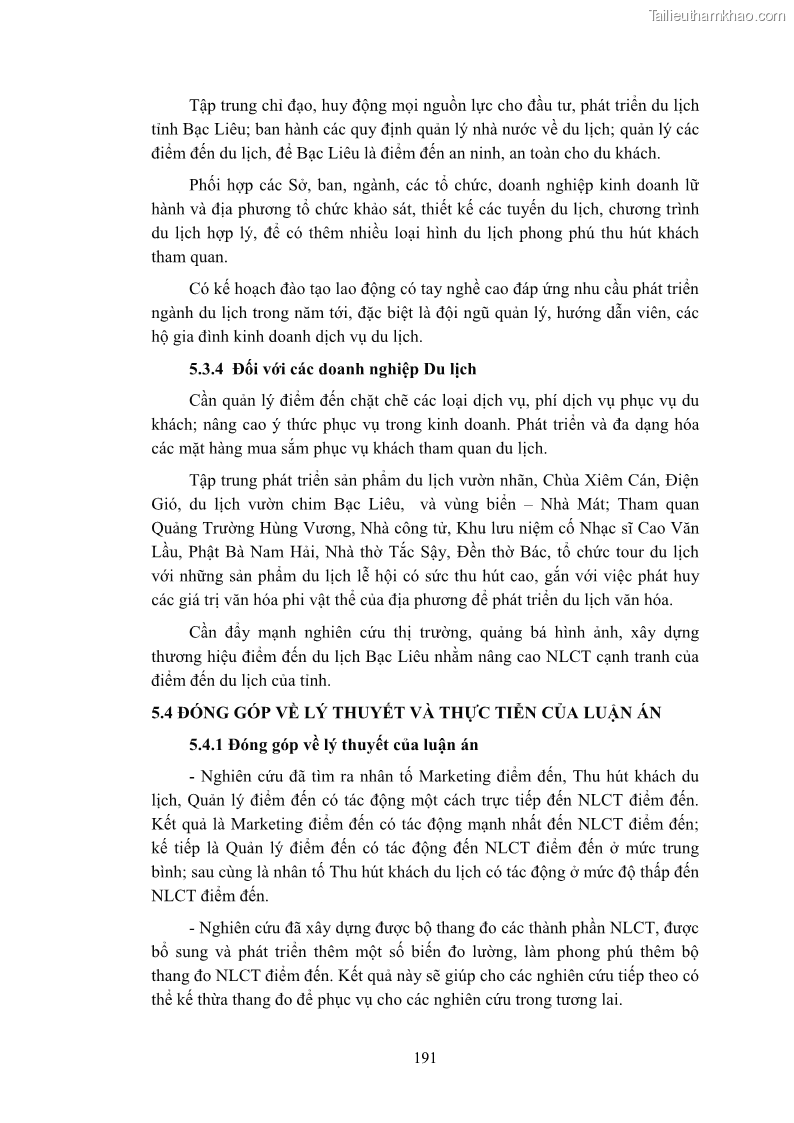 Luận án tiến sĩ quản trị kinh doanh Nâng cao năng lực cạnh tranh điểm đến du lịch ở Bạc Liêu - 18 Trang 209