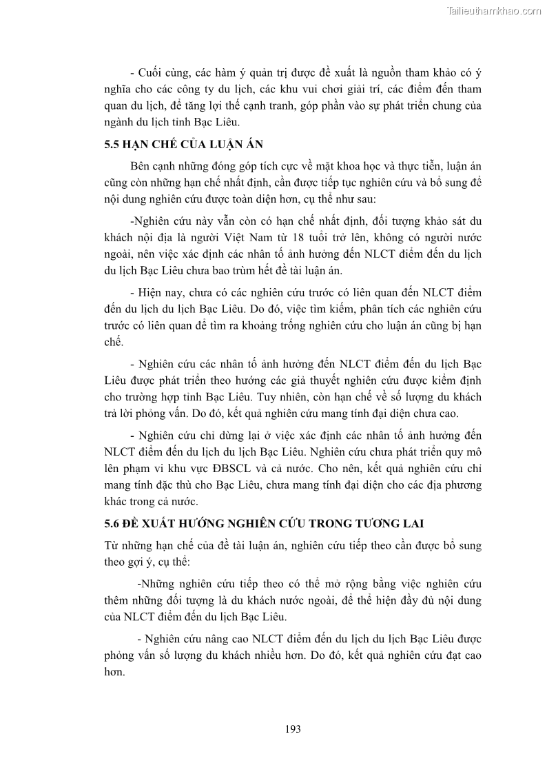 Luận án tiến sĩ quản trị kinh doanh Nâng cao năng lực cạnh tranh điểm đến du lịch ở Bạc Liêu - 18 Trang 211