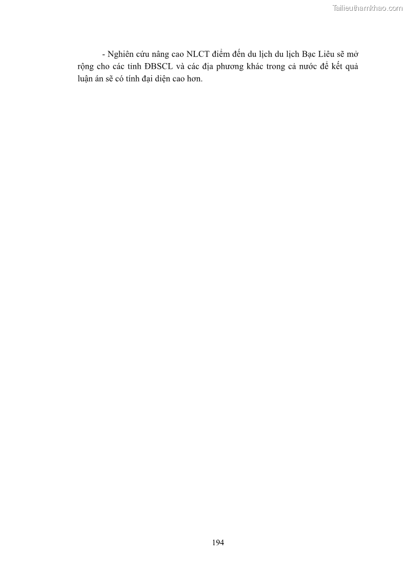 Luận án tiến sĩ quản trị kinh doanh Nâng cao năng lực cạnh tranh điểm đến du lịch ở Bạc Liêu - 18 Trang 212