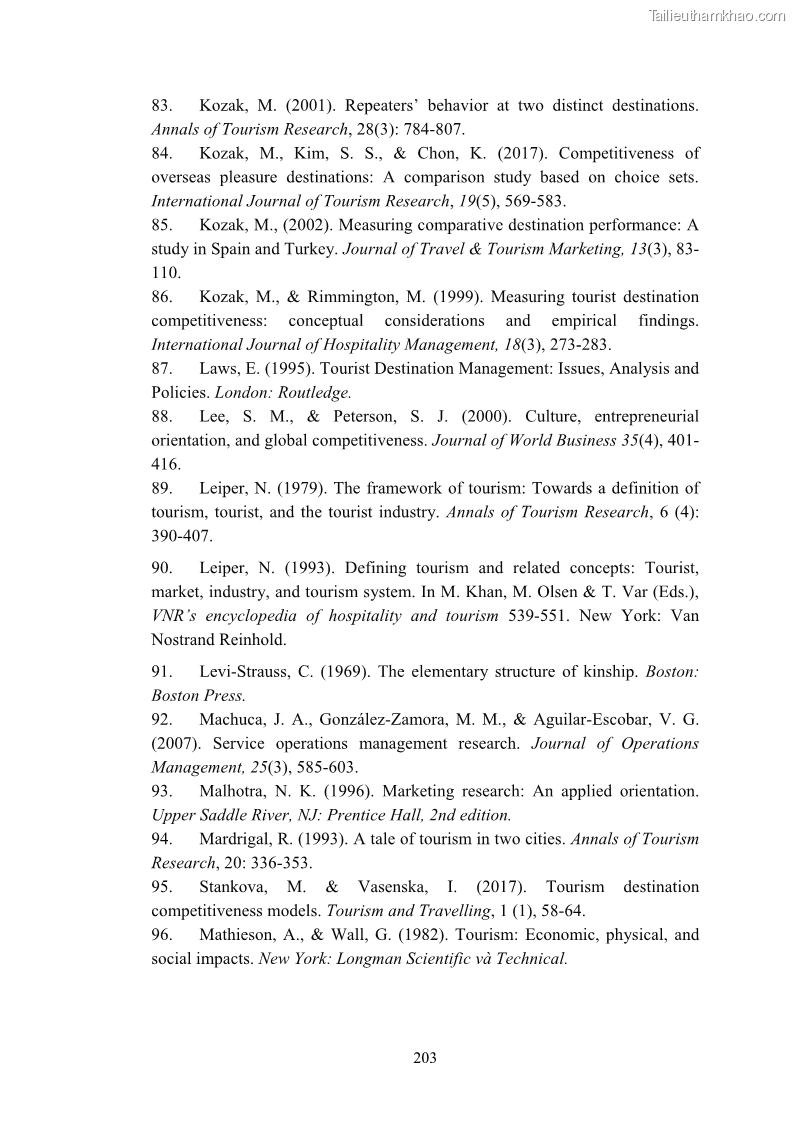 Luận án tiến sĩ quản trị kinh doanh Nâng cao năng lực cạnh tranh điểm đến du lịch ở Bạc Liêu - 19 Trang 221