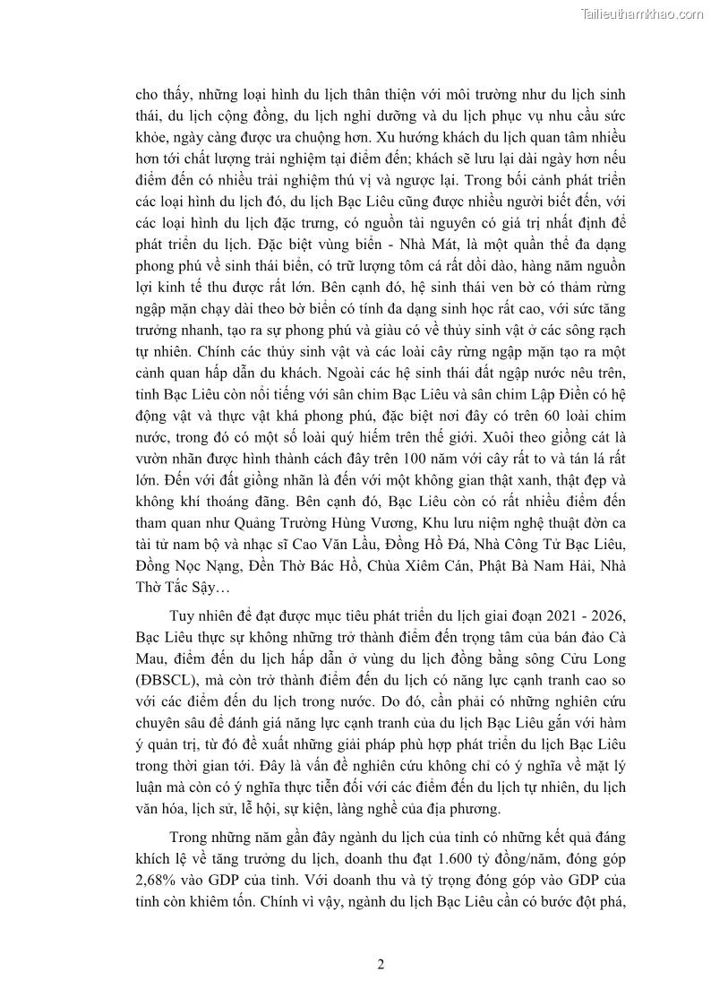 Luận án tiến sĩ quản trị kinh doanh Nâng cao năng lực cạnh tranh điểm đến du lịch ở Bạc Liêu - 2 Trang 22