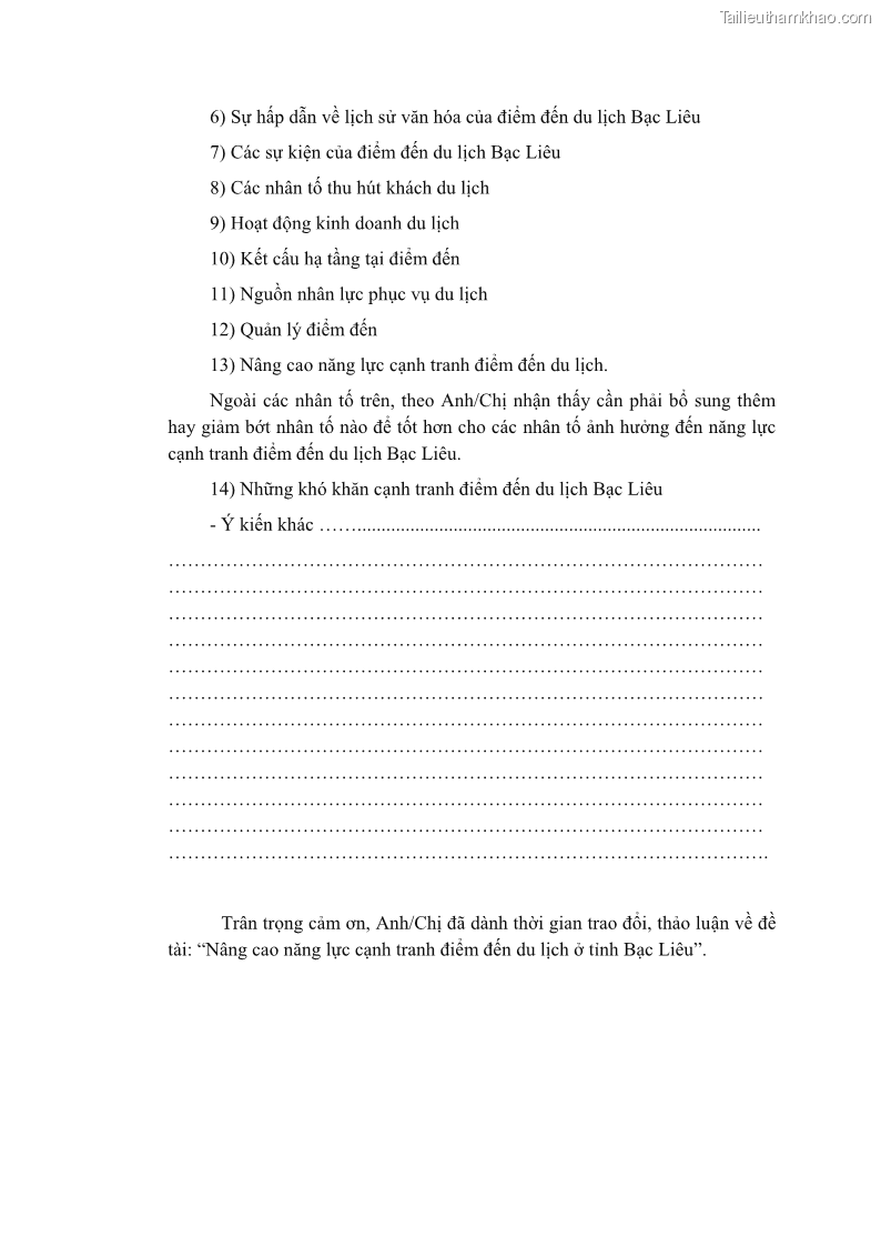Luận án tiến sĩ quản trị kinh doanh Nâng cao năng lực cạnh tranh điểm đến du lịch ở Bạc Liêu - 20 Trang 236