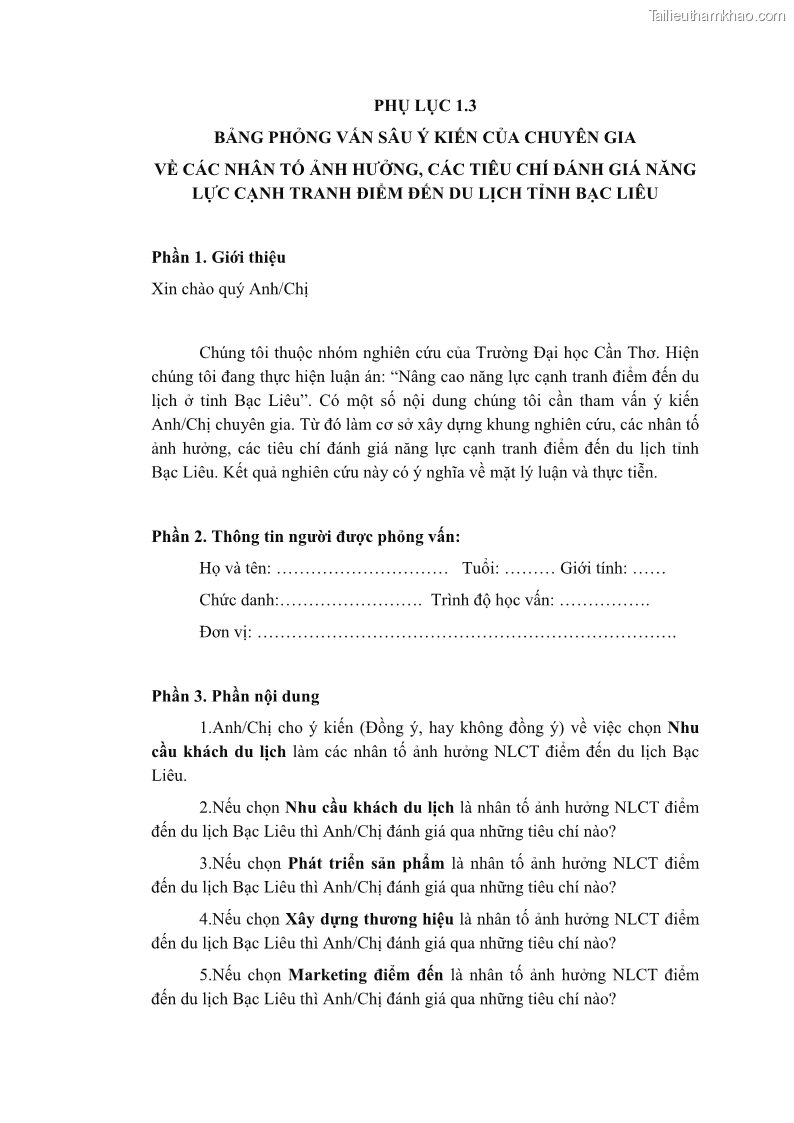 Luận án tiến sĩ quản trị kinh doanh Nâng cao năng lực cạnh tranh điểm đến du lịch ở Bạc Liêu - 20 Trang 237