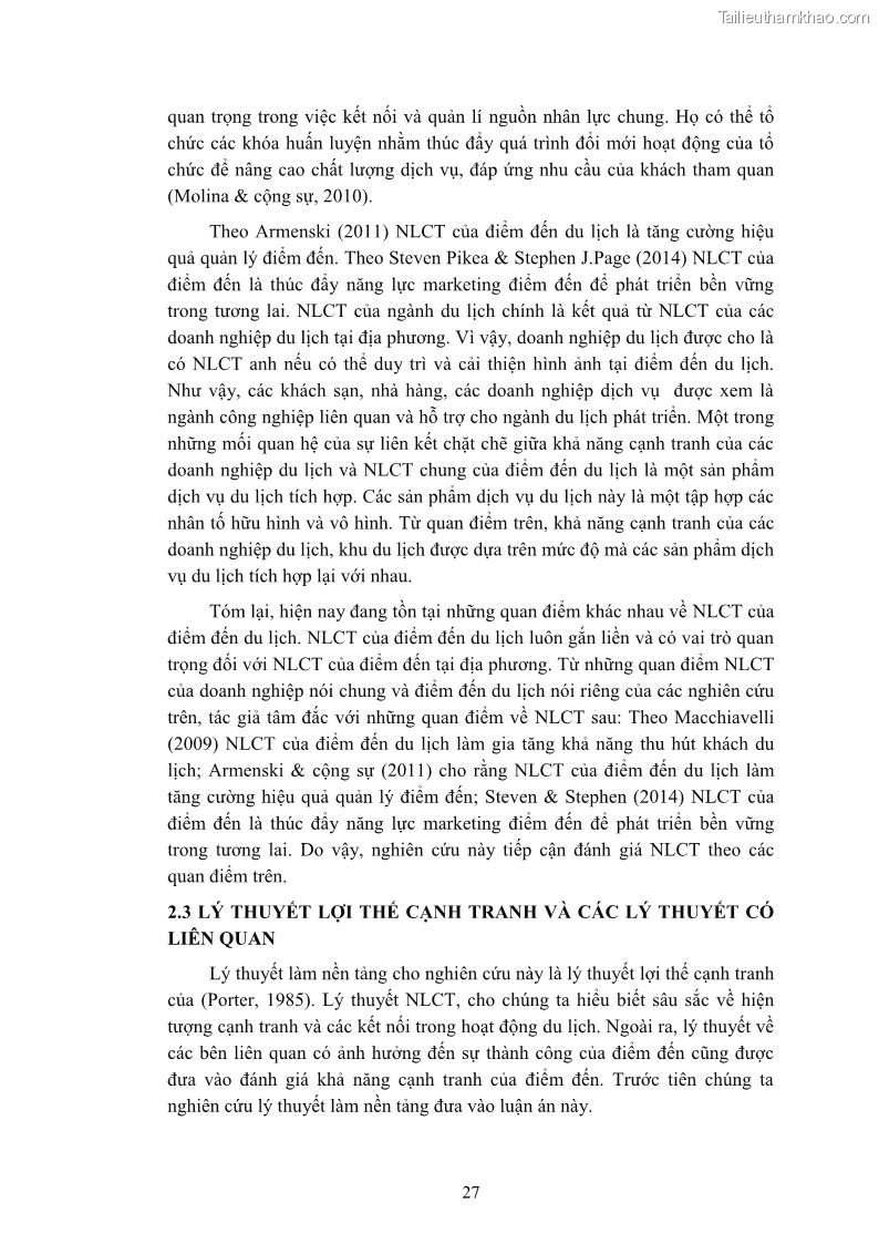 Luận án tiến sĩ quản trị kinh doanh Nâng cao năng lực cạnh tranh điểm đến du lịch ở Bạc Liêu - 4 Trang 47