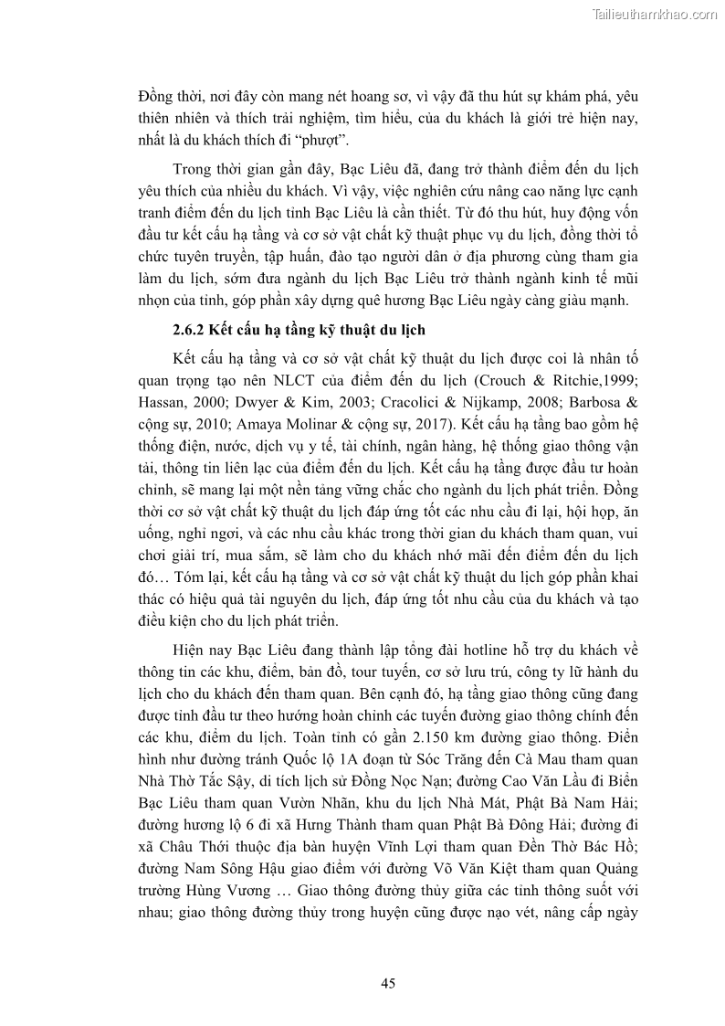 Luận án tiến sĩ quản trị kinh doanh Nâng cao năng lực cạnh tranh điểm đến du lịch ở Bạc Liêu - 6 Trang 65