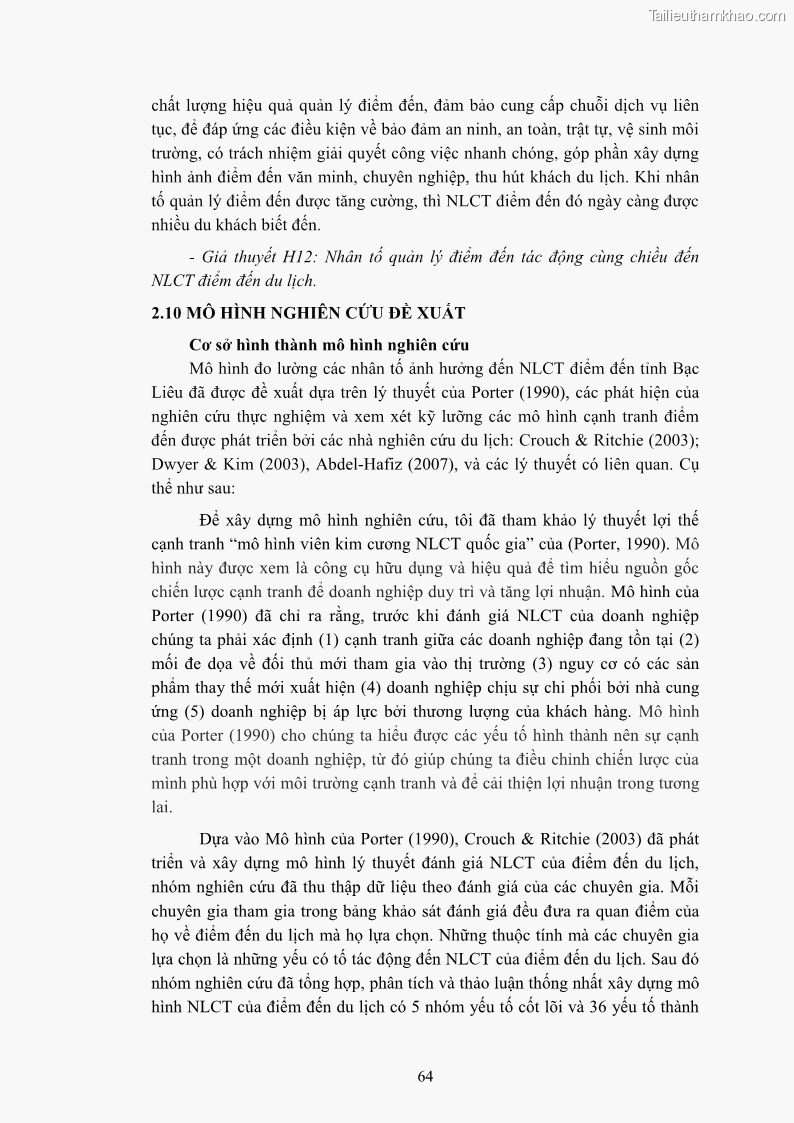 Luận án tiến sĩ quản trị kinh doanh Nâng cao năng lực cạnh tranh điểm đến du lịch ở Bạc Liêu - 7 Trang 84