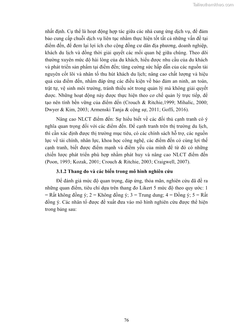 Luận án tiến sĩ quản trị kinh doanh Nâng cao năng lực cạnh tranh điểm đến du lịch ở Bạc Liêu - 8 Trang 96