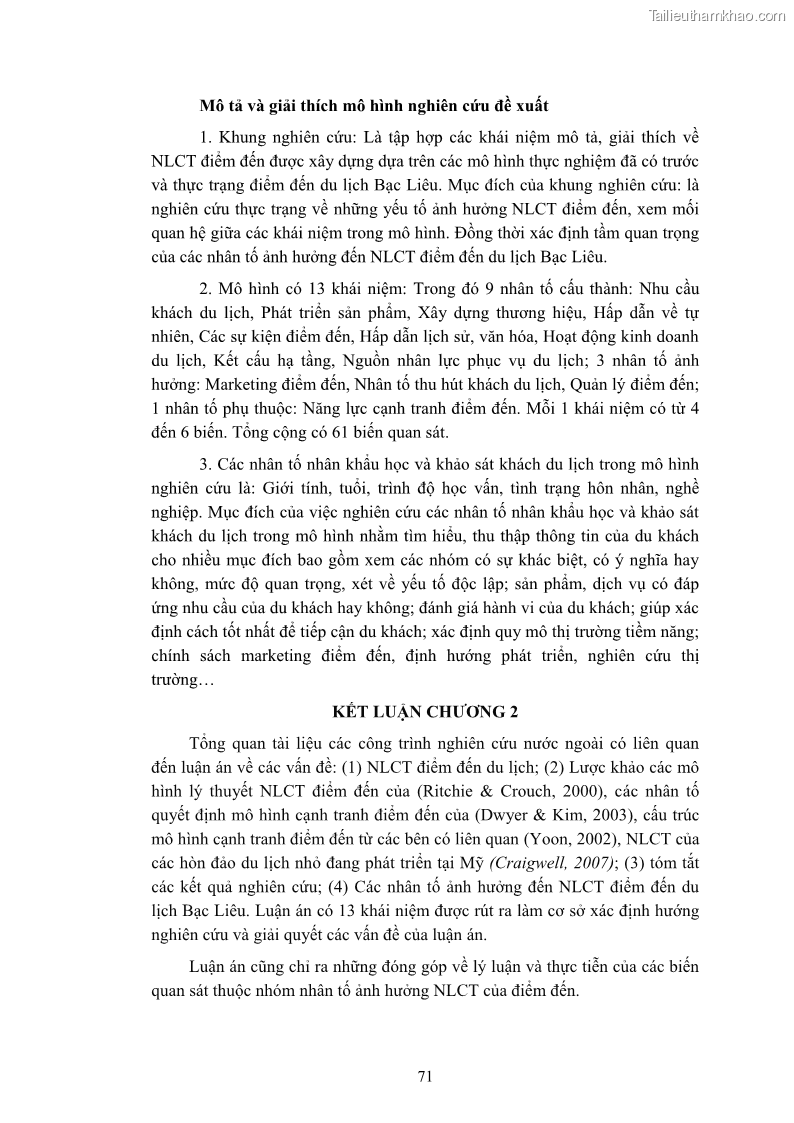 Luận án tiến sĩ quản trị kinh doanh Nâng cao năng lực cạnh tranh điểm đến du lịch ở Bạc Liêu - 8 Trang 91