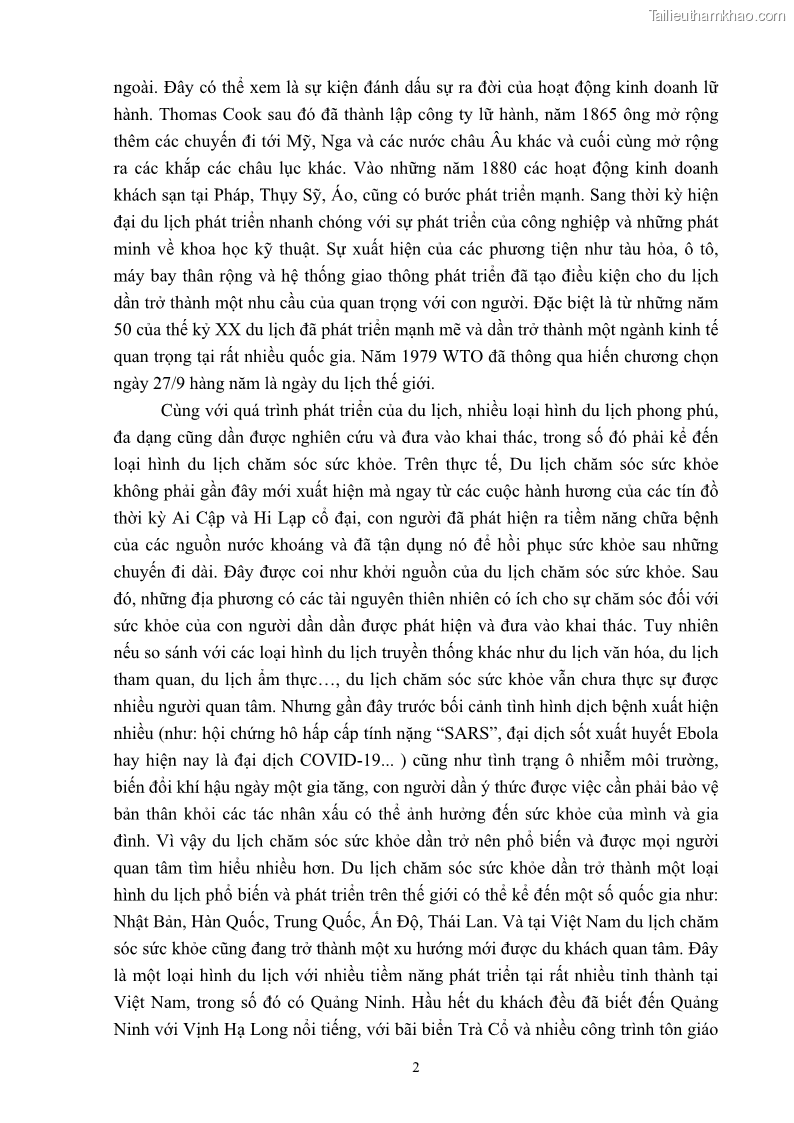 Khóa luận tốt nghiệp việt nam học Tiềm năng khai thác và phát triển loại hình du lịch chăm sóc sức khỏe ở Quảng Ninh - 1 Trang 12