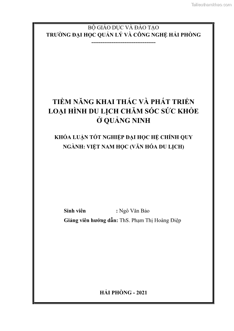 Khóa luận tốt nghiệp việt nam học Tiềm năng khai thác và phát triển loại hình du lịch chăm sóc sức khỏe ở Quảng Ninh - 1 Trang 2