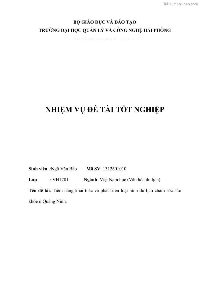 Khóa luận tốt nghiệp việt nam học Tiềm năng khai thác và phát triển loại hình du lịch chăm sóc sức khỏe ở Quảng Ninh - 1 Trang 3