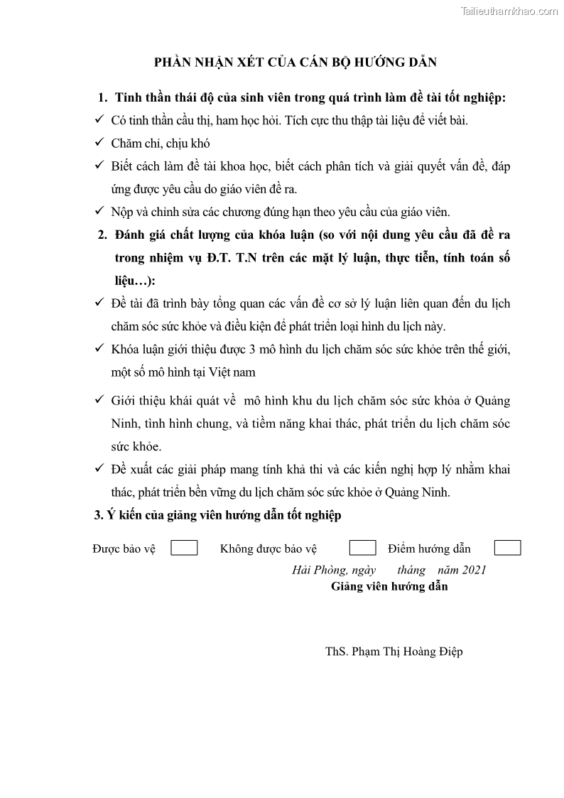 Khóa luận tốt nghiệp việt nam học Tiềm năng khai thác và phát triển loại hình du lịch chăm sóc sức khỏe ở Quảng Ninh - 1 Trang 6