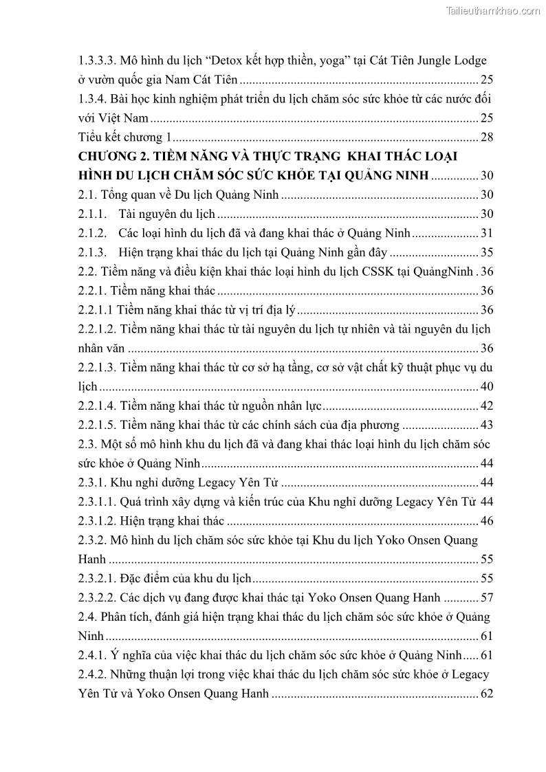 Khóa luận tốt nghiệp việt nam học Tiềm năng khai thác và phát triển loại hình du lịch chăm sóc sức khỏe ở Quảng Ninh - 1 Trang 9