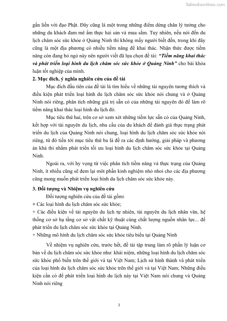 Khóa luận tốt nghiệp việt nam học Tiềm năng khai thác và phát triển loại hình du lịch chăm sóc sức khỏe ở Quảng Ninh - 2 Trang 13