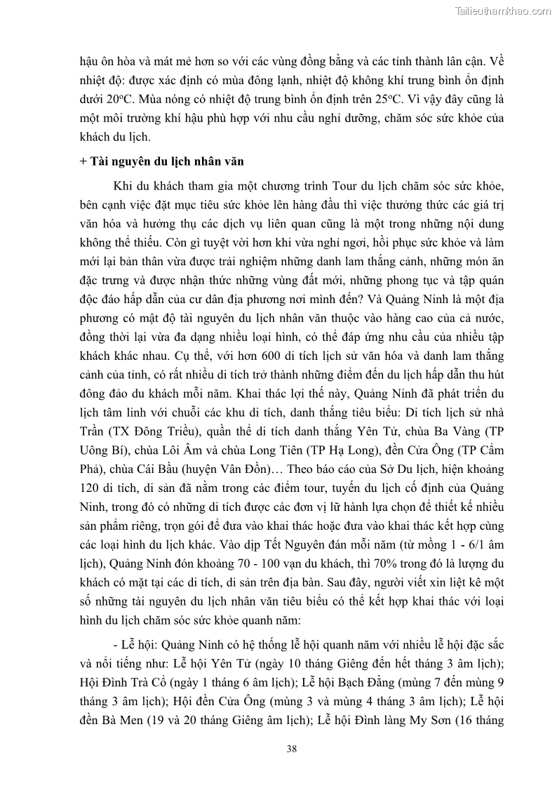 Khóa luận tốt nghiệp việt nam học Tiềm năng khai thác và phát triển loại hình du lịch chăm sóc sức khỏe ở Quảng Ninh - 4 Trang 48