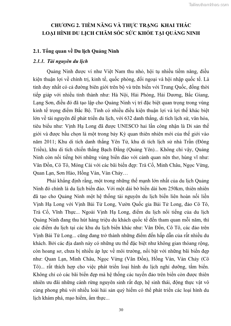 Khóa luận tốt nghiệp việt nam học Tiềm năng khai thác và phát triển loại hình du lịch chăm sóc sức khỏe ở Quảng Ninh - 4 Trang 40