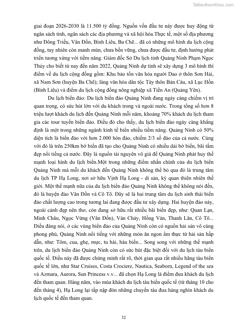 Khóa luận tốt nghiệp việt nam học Tiềm năng khai thác và phát triển loại hình du lịch chăm sóc sức khỏe ở Quảng Ninh - 4 Trang 42