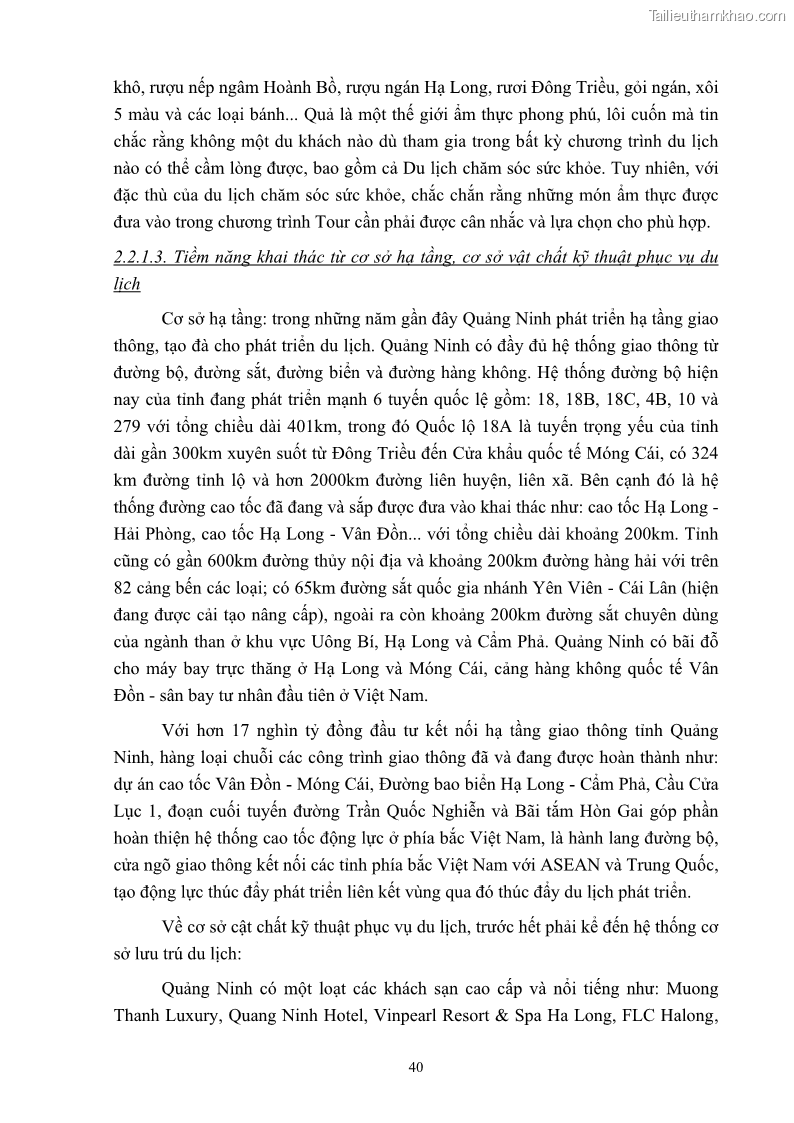 Khóa luận tốt nghiệp việt nam học Tiềm năng khai thác và phát triển loại hình du lịch chăm sóc sức khỏe ở Quảng Ninh - 5 Trang 50