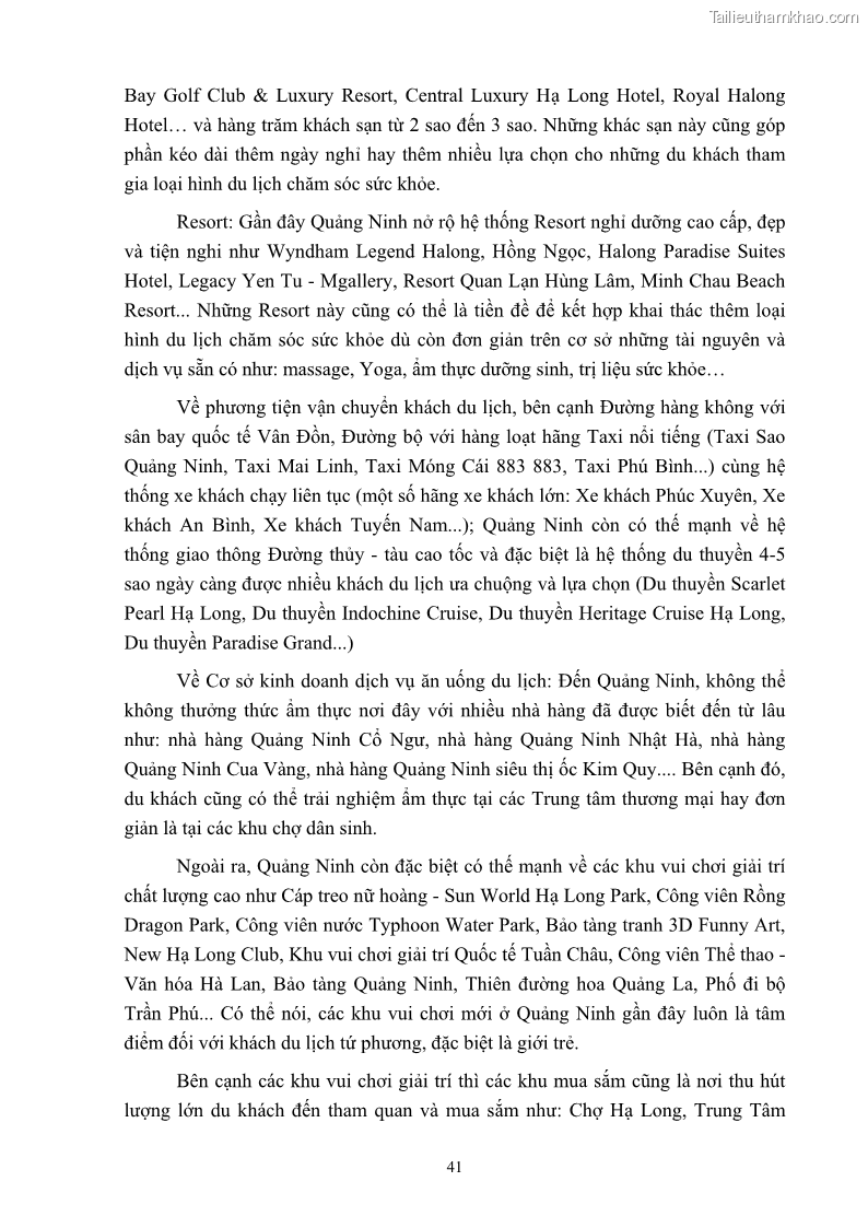 Khóa luận tốt nghiệp việt nam học Tiềm năng khai thác và phát triển loại hình du lịch chăm sóc sức khỏe ở Quảng Ninh - 5 Trang 51