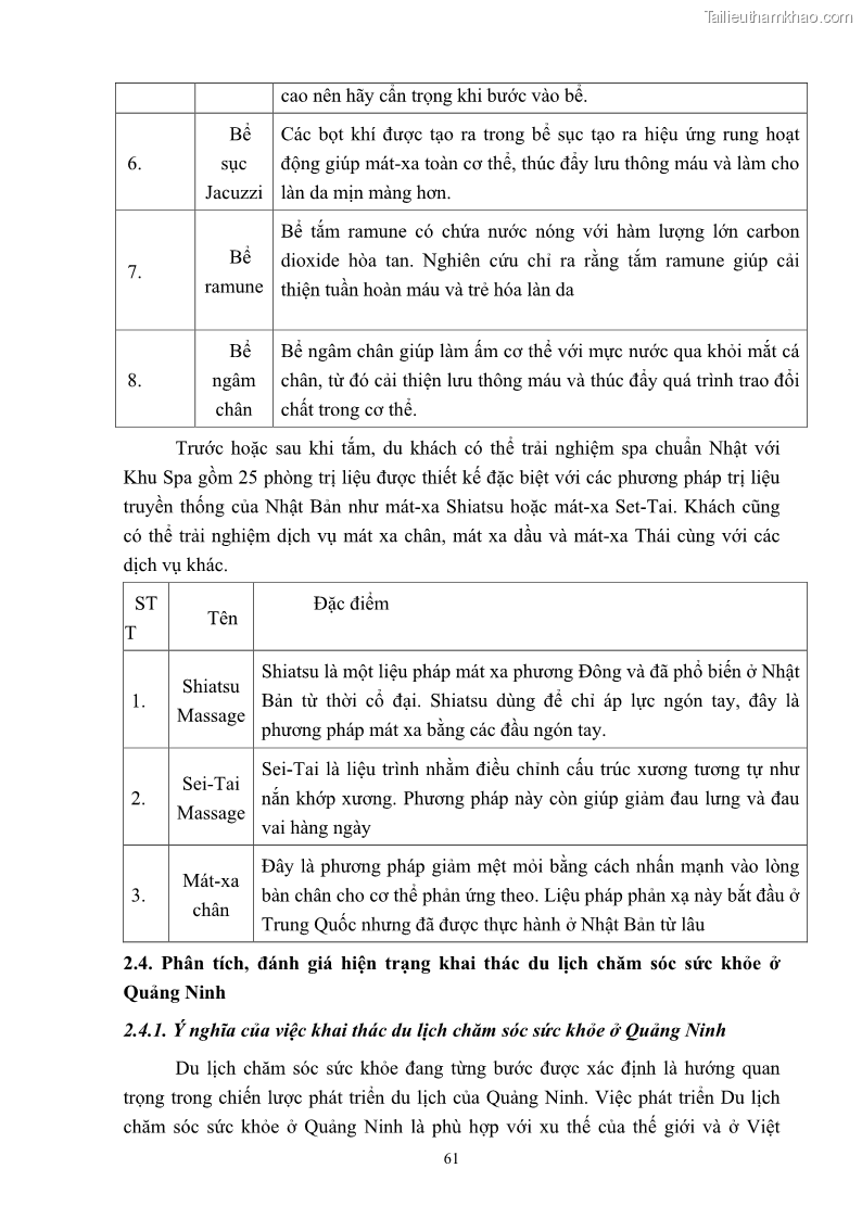 Khóa luận tốt nghiệp việt nam học Tiềm năng khai thác và phát triển loại hình du lịch chăm sóc sức khỏe ở Quảng Ninh - 6 Trang 71