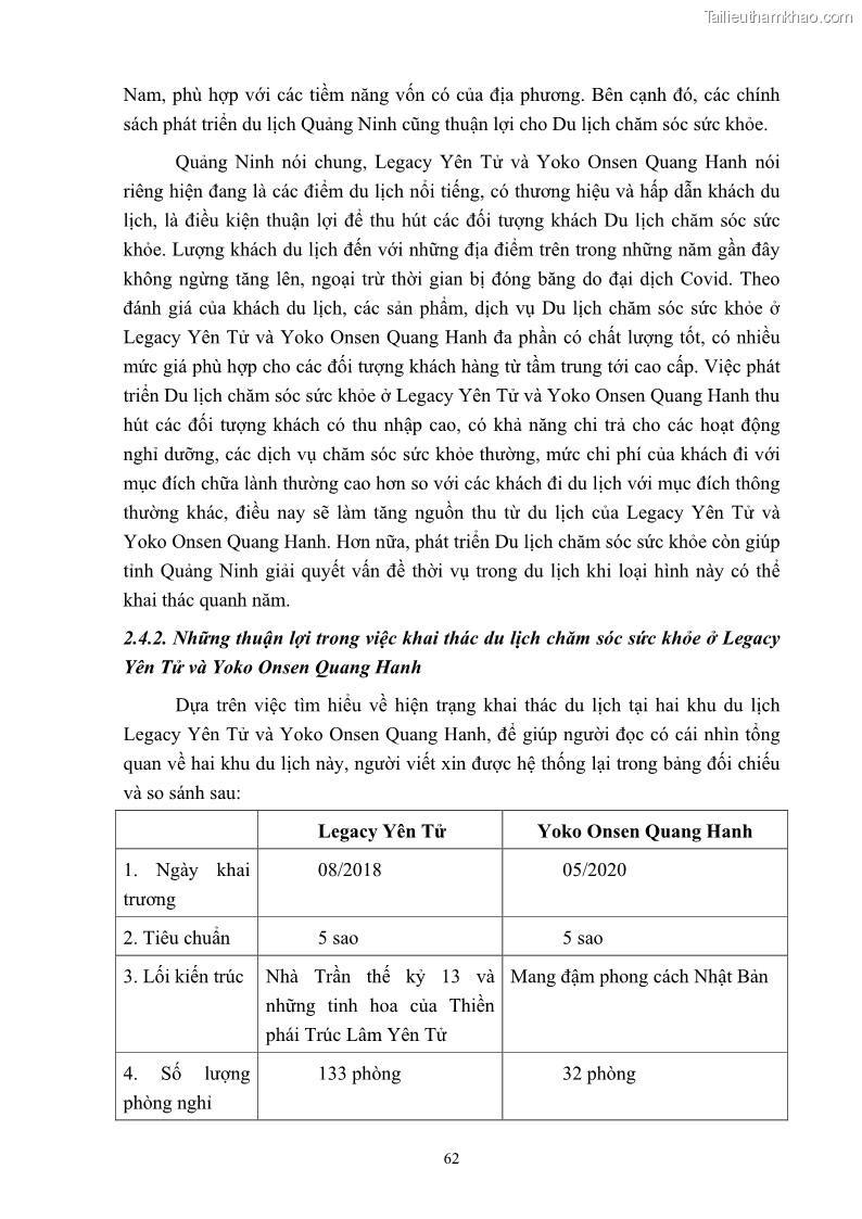 Khóa luận tốt nghiệp việt nam học Tiềm năng khai thác và phát triển loại hình du lịch chăm sóc sức khỏe ở Quảng Ninh - 6 Trang 72