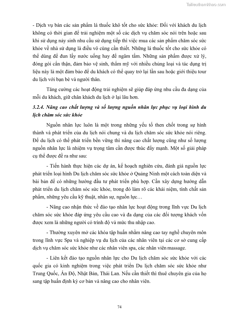 Khóa luận tốt nghiệp việt nam học Tiềm năng khai thác và phát triển loại hình du lịch chăm sóc sức khỏe ở Quảng Ninh - 7 Trang 84