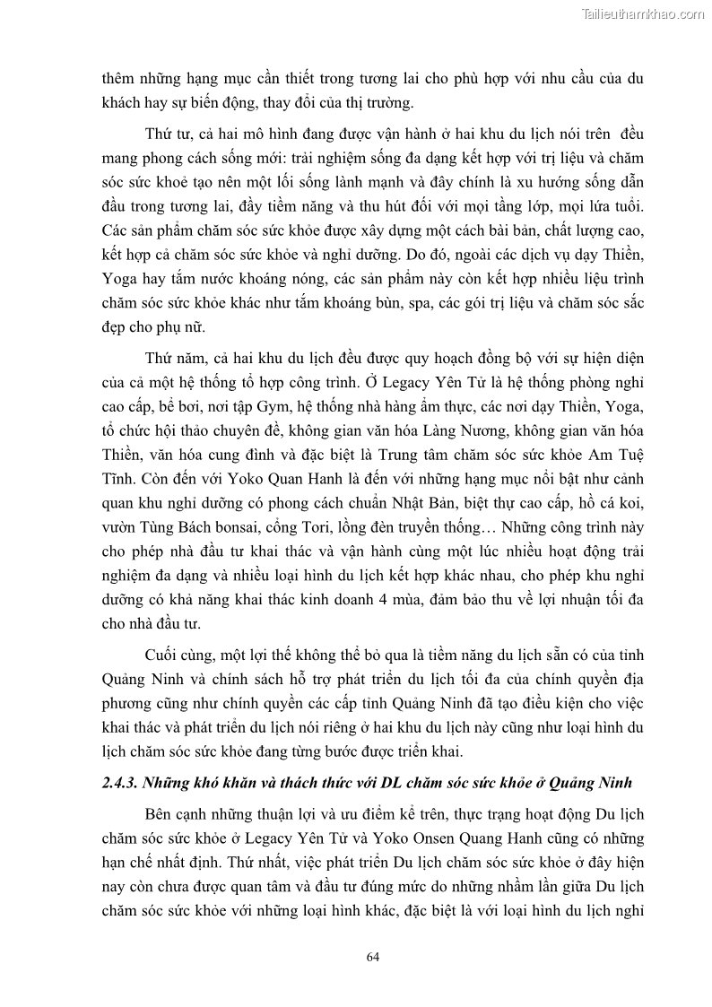 Khóa luận tốt nghiệp việt nam học Tiềm năng khai thác và phát triển loại hình du lịch chăm sóc sức khỏe ở Quảng Ninh - 7 Trang 74
