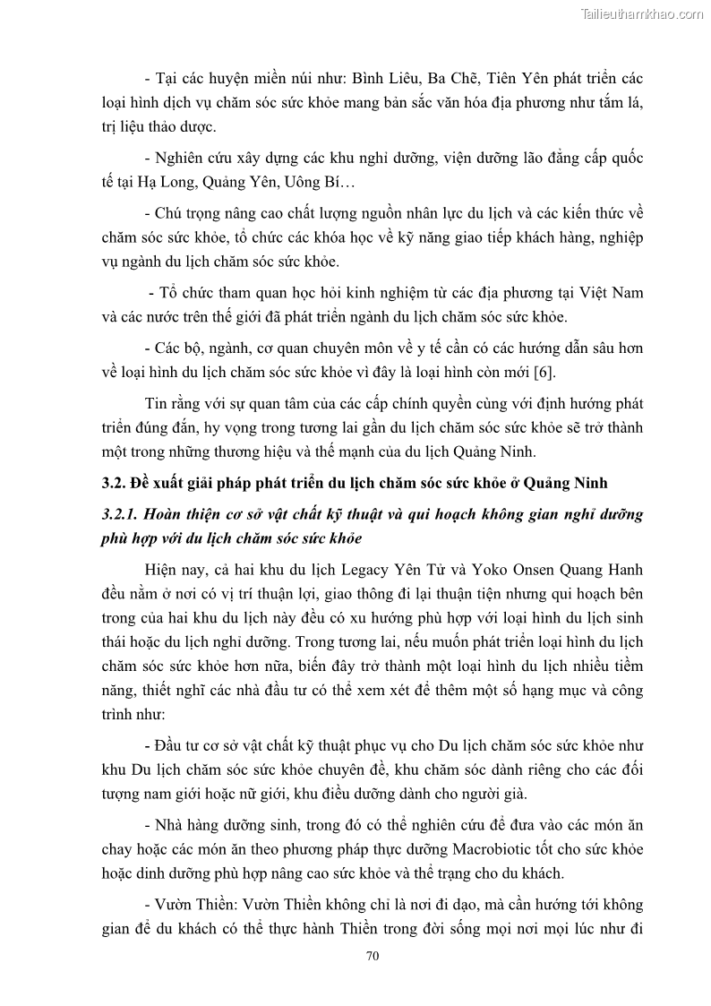 Khóa luận tốt nghiệp việt nam học Tiềm năng khai thác và phát triển loại hình du lịch chăm sóc sức khỏe ở Quảng Ninh - 7 Trang 80