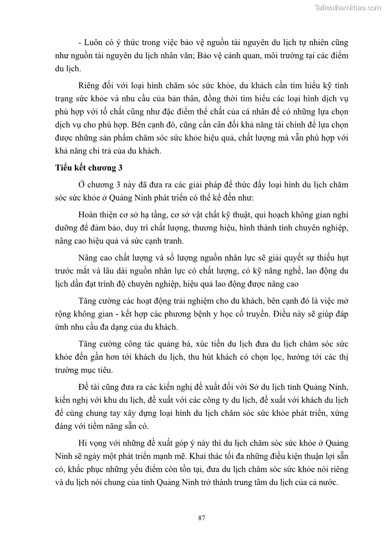 Khóa luận tốt nghiệp việt nam học Tiềm năng khai thác và phát triển loại hình du lịch chăm sóc sức khỏe ở Quảng Ninh - 9 Trang 97
