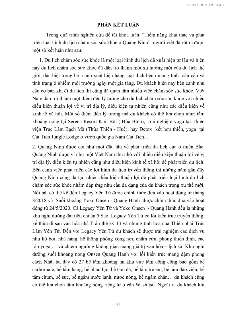 Khóa luận tốt nghiệp việt nam học Tiềm năng khai thác và phát triển loại hình du lịch chăm sóc sức khỏe ở Quảng Ninh - 9 Trang 98