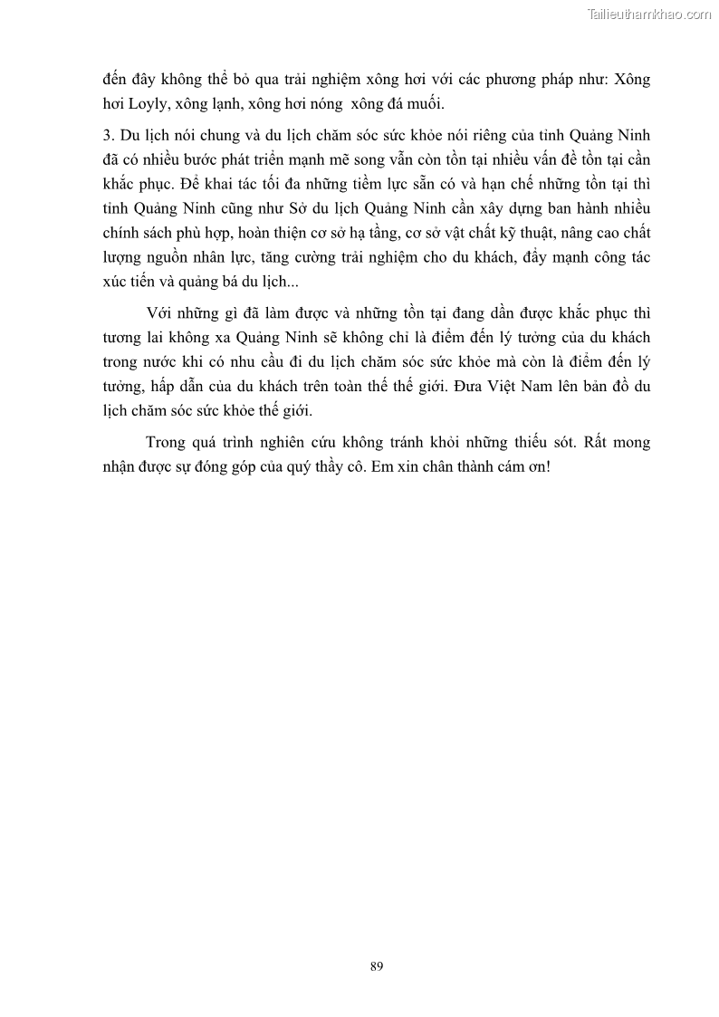 Khóa luận tốt nghiệp việt nam học Tiềm năng khai thác và phát triển loại hình du lịch chăm sóc sức khỏe ở Quảng Ninh - 9 Trang 99
