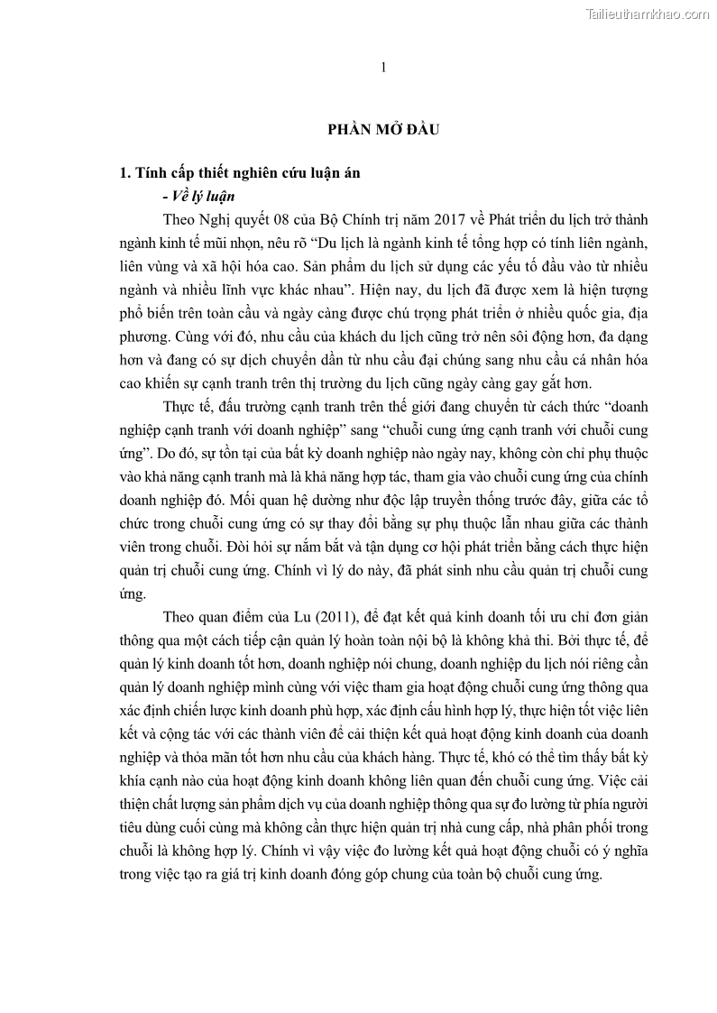 Luận án tiến sĩ Nghiên cứu chuỗi cung ứng dịch vụ du lịch tại vùng Đồng bằng sông Hồng và Duyên hải Đông Bắc Việt Nam - 1 Trang 11
