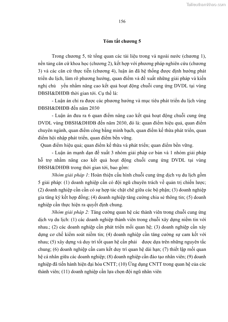 Luận án tiến sĩ Nghiên cứu chuỗi cung ứng dịch vụ du lịch tại vùng Đồng bằng sông Hồng và Duyên hải Đông Bắc Việt Nam - 14 Trang 166