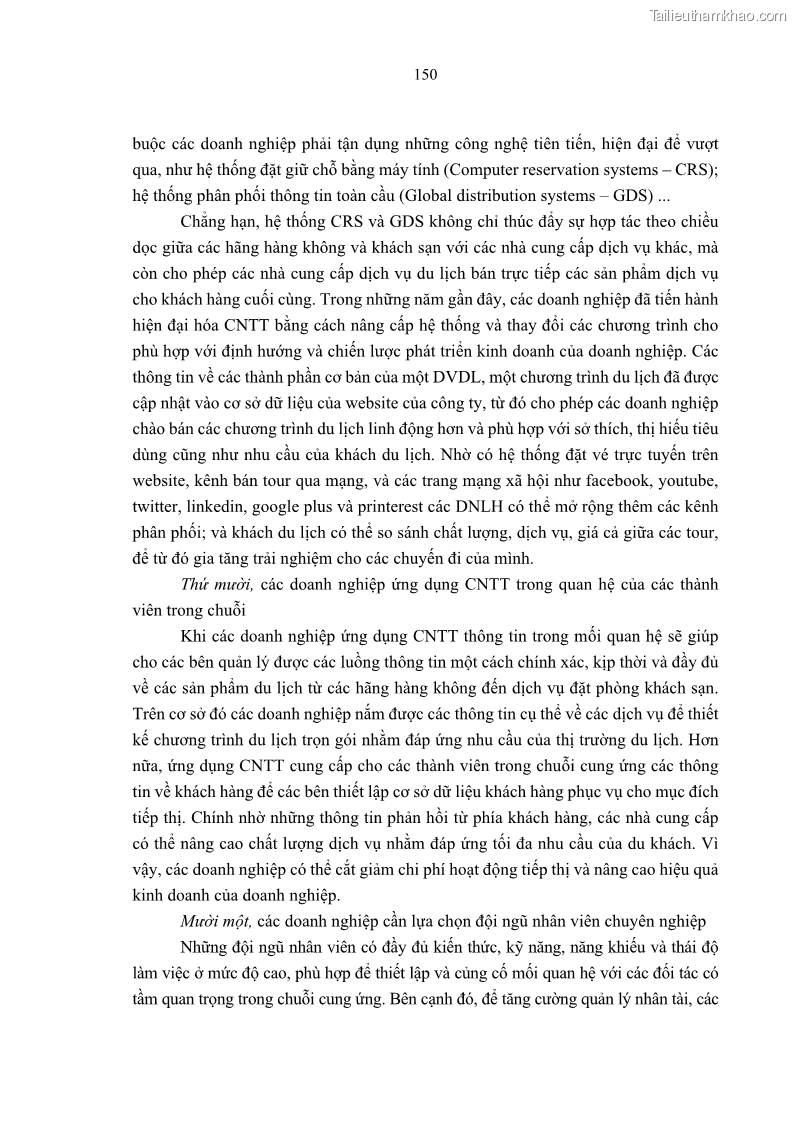 Luận án tiến sĩ Nghiên cứu chuỗi cung ứng dịch vụ du lịch tại vùng Đồng bằng sông Hồng và Duyên hải Đông Bắc Việt Nam - 14 Trang 160